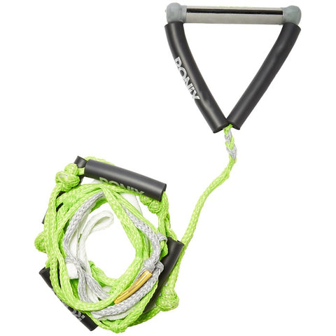 Ronix Bungee Surf Rope w 10 in handle hide grip 25 ft 5 section - green