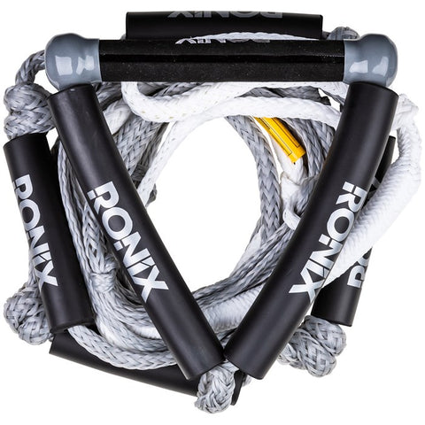Ronix Bungee Surf Rope w 10 in handle hide grip 25 ft 5 section - grey