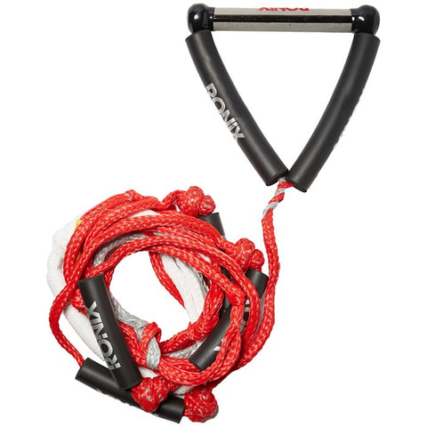 Ronix Bungee Surf Rope w 10 in handle hide grip 25 ft 5 section - red